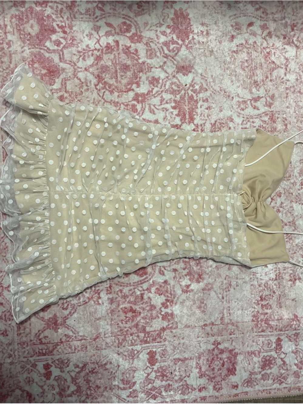 REVOLVE Cream Polka Dot Mini Dress with Ruffled Hem - Picture 5 of 5